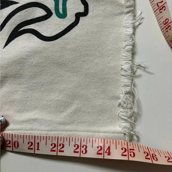 Princess Polly Painted Checkered Graffiti Jeans Size 6 Raw Hem Denim Beige Wide - Picture 6 of 6